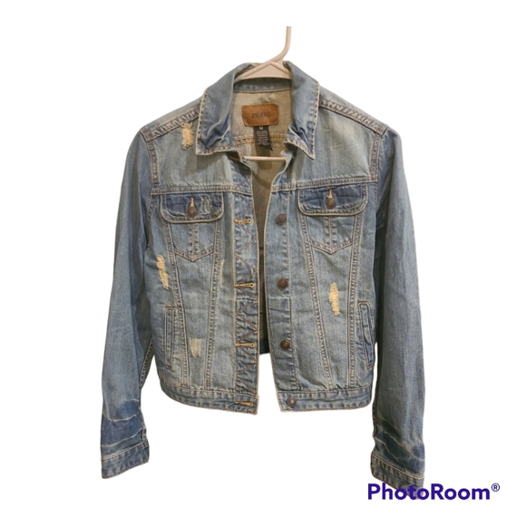 Jean jacket denim Light Wash Distressed By ZCO Jeans 100% Cotton Strechy Medium - Picture 1 of 6